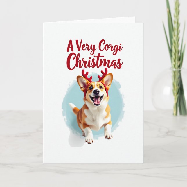 Tarjeta Corgi con Navidades de renos (Anverso)