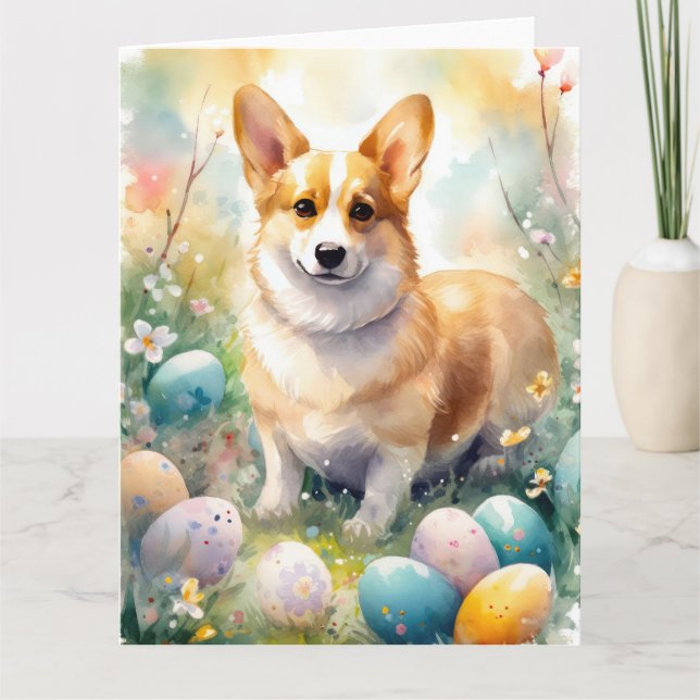 Tarjeta Corgi con vacaciones en Pascua (Anverso)