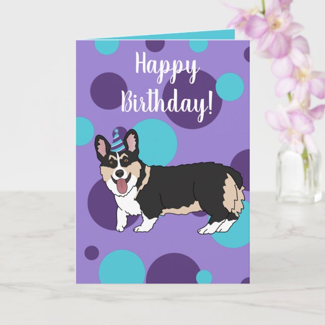 Tarjeta Corgi de cumpleaños (Orquídea)
