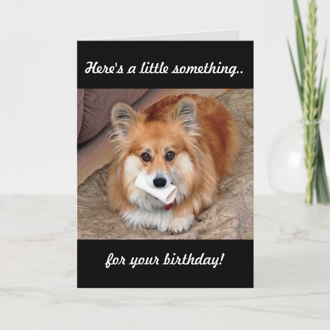 Tarjeta Corgi de cumpleaños divertida con hueso (Anverso)