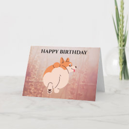 TARJETA CORGI DE CUMPLEAÑOS. Texto editable.