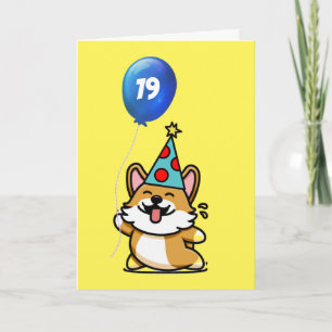 Tarjeta Corgi de globo amarillo y azul 19 cumpleaños