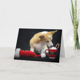 Tarjeta Corgi de Navidad comiendo crema batida