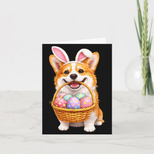 Tarjeta Corgi de Pascua conejo huevos de Pascua cesta