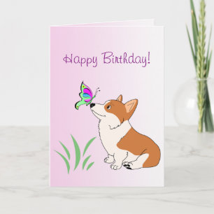 Tarjeta Corgi del feliz cumpleaños con la mariposa