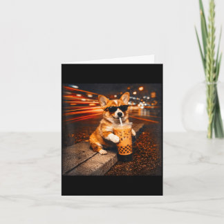 Tarjeta Corgi divertido bebiendo café helado meme de perro