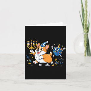 Tarjeta Corgi Divertido Menorá Dreidel Hanukkah Niños Muje