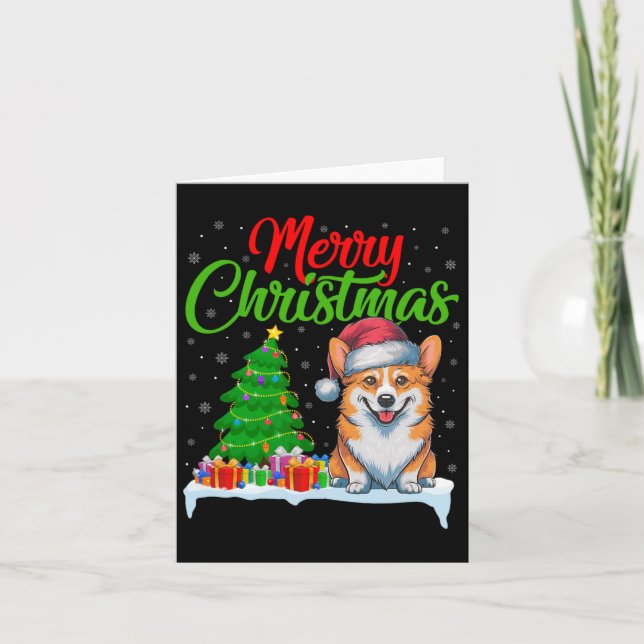 Tarjeta Corgi Dog Árbol de Navidad Enluce Divertidas Navid (Anverso)