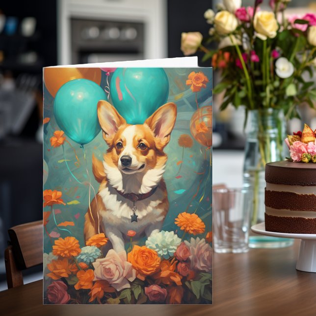 Tarjeta Corgi Dog Con Globos Cumpleaños (Subido por el creador)