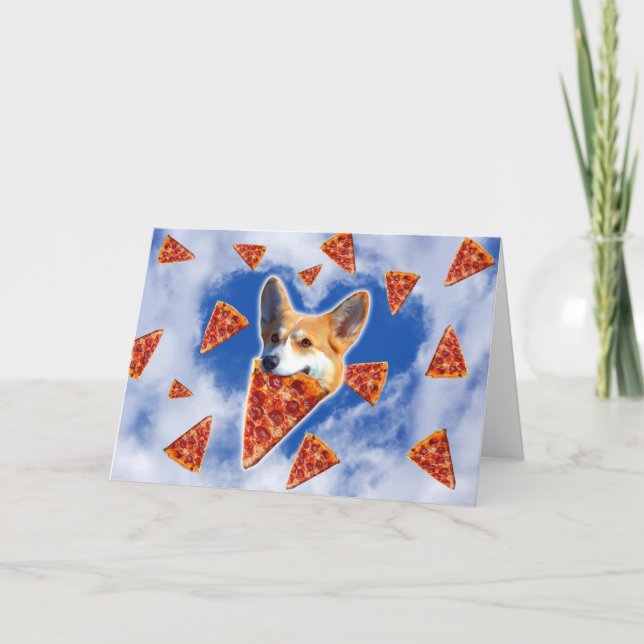Tarjeta Corgi Dog Eating Pizza (Anverso)