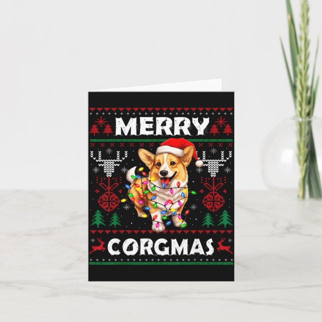 Tarjeta Corgi Dog Merry Corgmas Santa Corgi Ugly Christmas (Anverso)