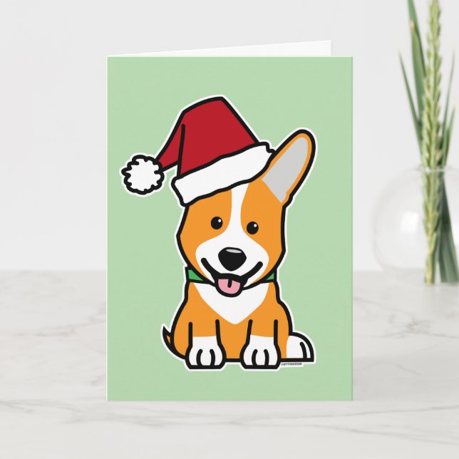 Tarjeta Corgi dog puppy Pembroke Welsh Christmas Santa hat (Anverso)