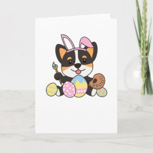 Tarjeta Corgi Dulce en Pascua con Huevos de Pascua Como Un