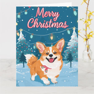 Tarjeta Corgi en Navidades de Nieve