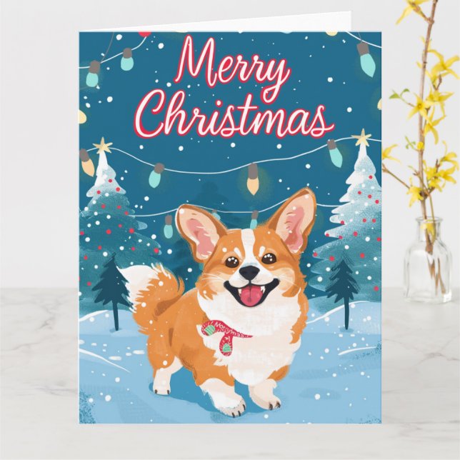 Tarjeta Corgi en Navidades de Nieve (flor amarilla)
