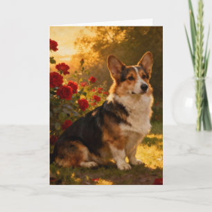 Tarjeta Corgi entre las Rosas I Blanco