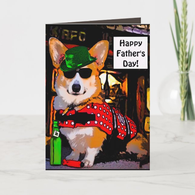 Tarjeta Corgi feliz del día de padre (Anverso)