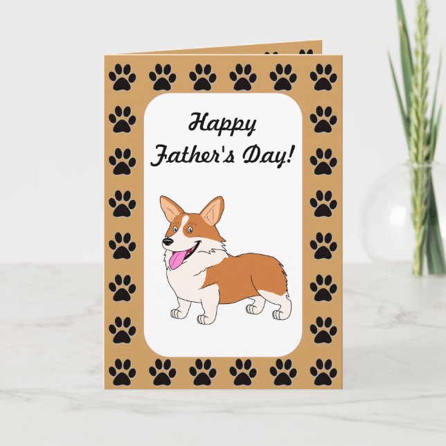Tarjeta Corgi feliz Galés del día de padre (Anverso)