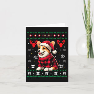 Tarjeta Corgi Feo Divertido Buffalo Plaid Sombrero de Sant