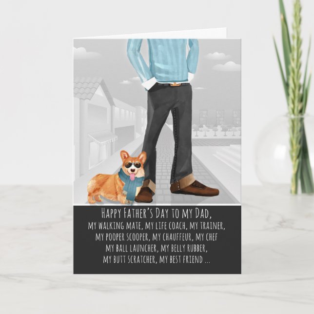 Tarjeta Corgi galés del Día del Padre Perro (Anverso)