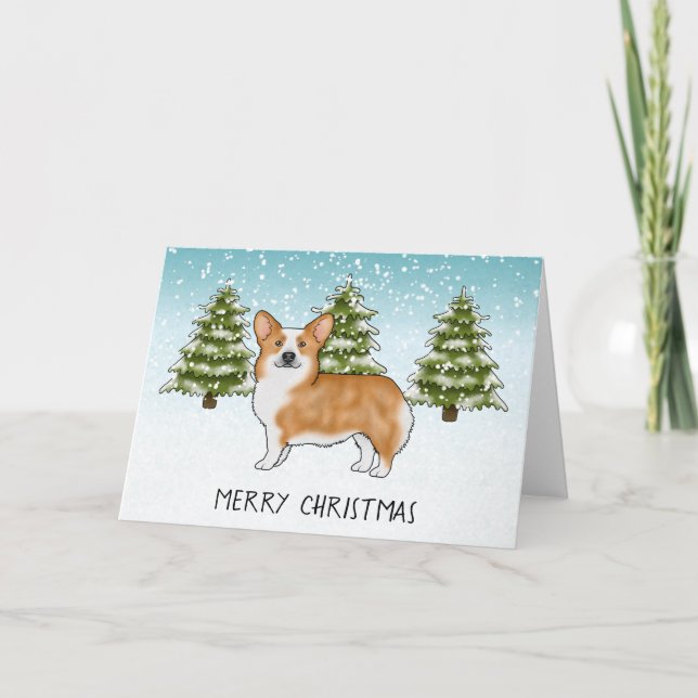 Tarjeta Corgi Galés Pembroke Rojo Navidad Alegre (Anverso)