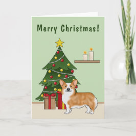 Tarjeta Corgi Galés Pembroke Rojo y árbol de Navidad