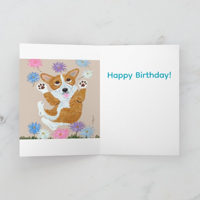 Tarjeta Corgi galés y Mariposas ¡Feliz Cumpleaños! (Interior)
