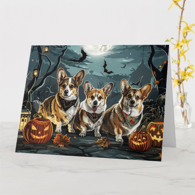 Tarjeta Corgi Halloween Espeluznante (flor amarilla)