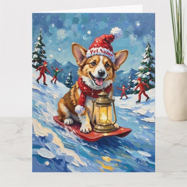 Tarjeta Corgi Ice Slider Christmas Lantern Hat (Anverso)