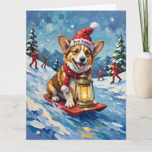 Tarjeta Corgi Ice Slider Linterna de Navidad Sombrero