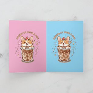 Tarjeta Corgi Kawaii Impulsado por Café y Perros