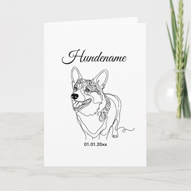 Tarjeta Corgi Line Art personalized dog (Anverso)