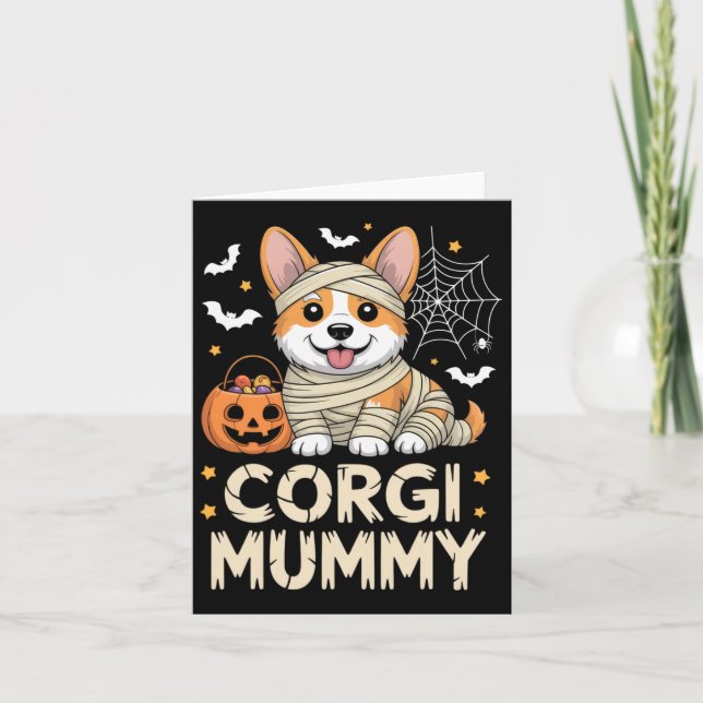 Tarjeta Corgi Mummy Gracioso Ropa De Perro Halloween Para (Anverso)