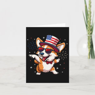 Tarjeta Corgi Norteamericano Patriótico Bailando Bandera E