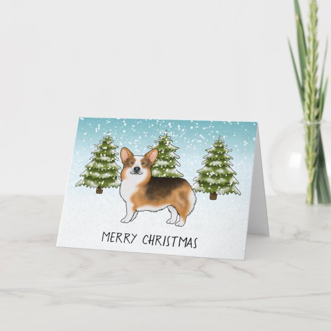 Tarjeta Corgi Pembroke de cabeza roja Navidad de invierno (Anverso)
