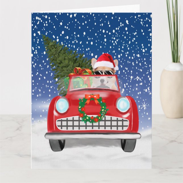 Tarjeta Corgi Perro Conductor De Coche En Navidades De Nie (Anverso)