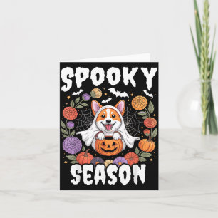 Tarjeta Corgi Perro Fantasma Calabaza Halloween Temporada