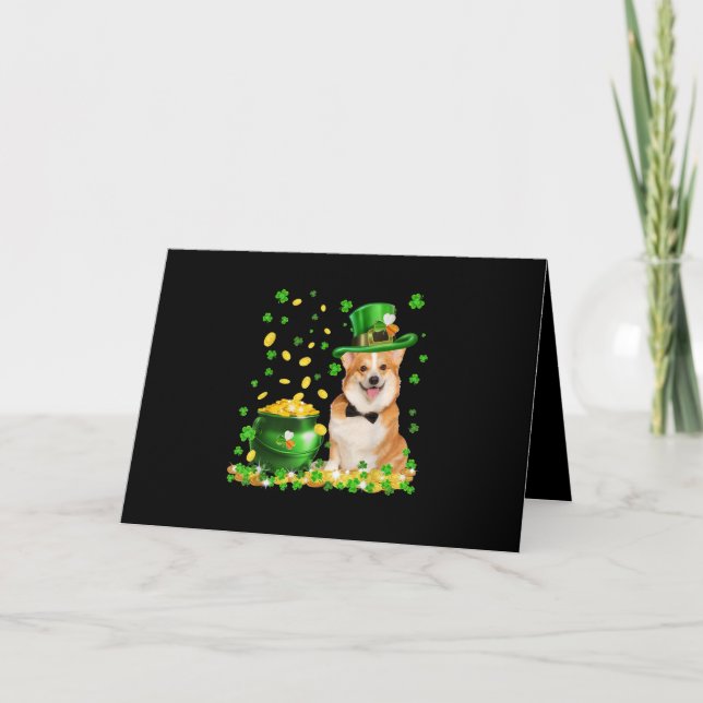 Tarjeta Corgi Perro Feliz Día de San Patricio (Anverso)