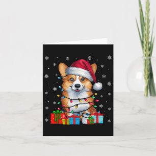 Tarjeta Corgi Perro Luces Navideñas Feas Sombrero de Santa