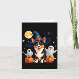 Tarjeta Corgi perro negro y bronceado de Halloween brujas