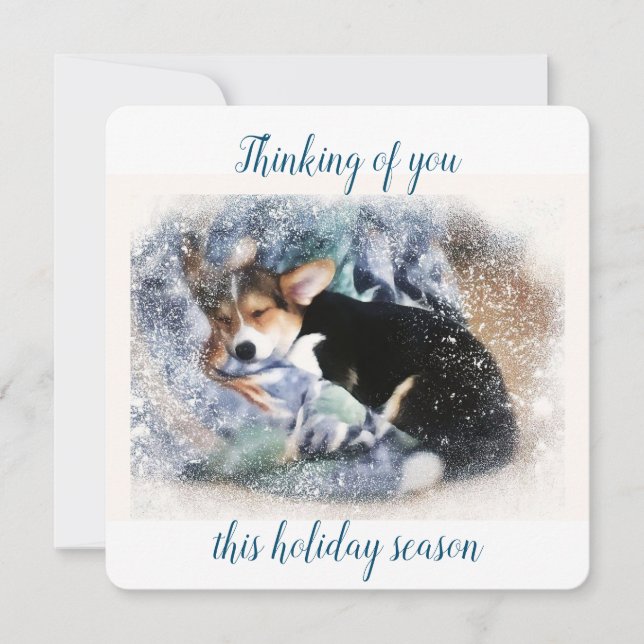 Tarjeta Corgi Puppy pensando en ti (Anverso)
