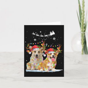 Tarjeta Corgi Reindeer Santa Hat Xmas Navidades Xma