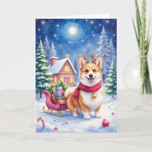 Tarjeta Corgi reno de Santa Navidad vacaciones perro