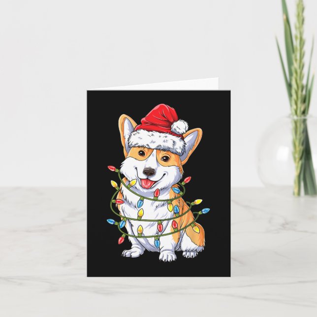 Tarjeta Corgi Santa Christmas Tree Enfoca a los chicos de  (Anverso)
