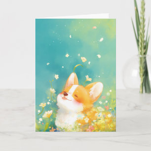 Tarjeta Corgi Soñador Rodeado de Flores