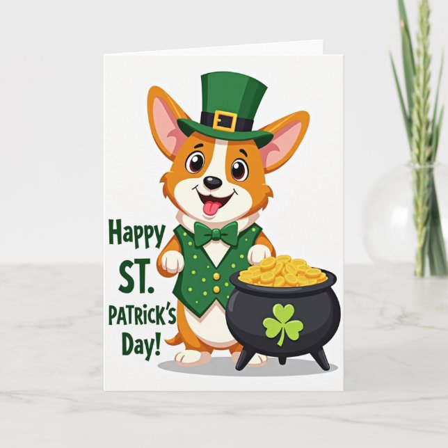 Tarjeta Corgi St Patricks Day Best Wishes Card (Anverso)