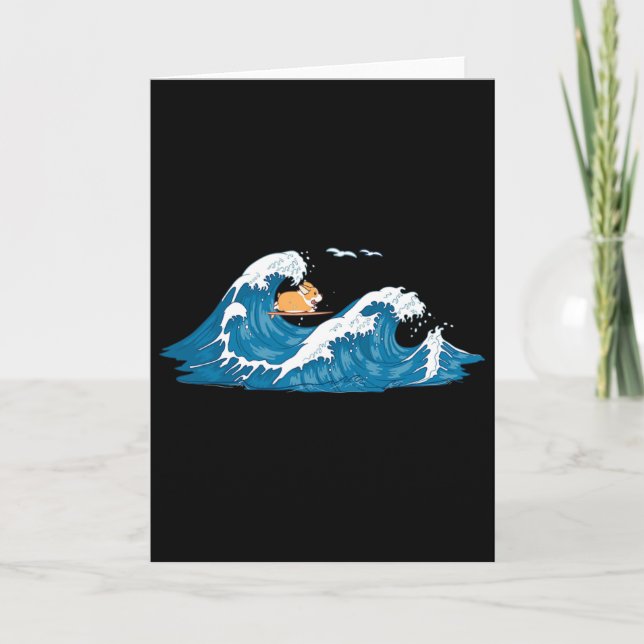 Tarjeta Corgi Surfando Ola Perro Galés Cachorro  (Anverso)