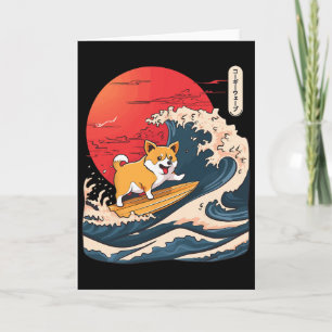 Tarjeta Corgi Surfing Ola Japonesa _4