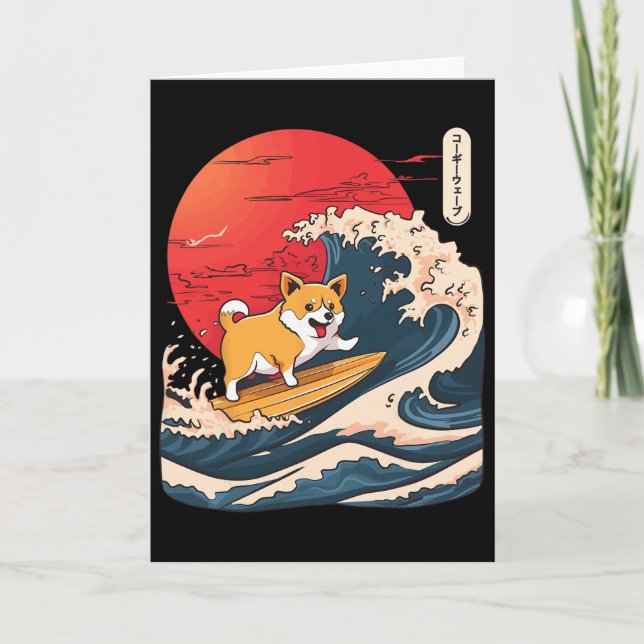 Tarjeta Corgi Surfing Ola Japonesa _4 (Anverso)