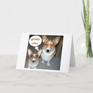 TARJETA CORGIS DICEN ADIVINAR QUIÉN LE DESEA FELIZ CUMPLEA